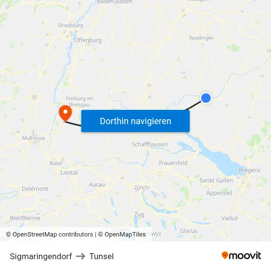Sigmaringendorf to Tunsel map