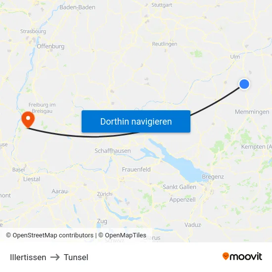 Illertissen to Tunsel map