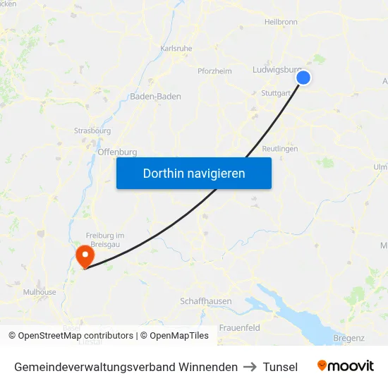 Gemeindeverwaltungsverband Winnenden to Tunsel map