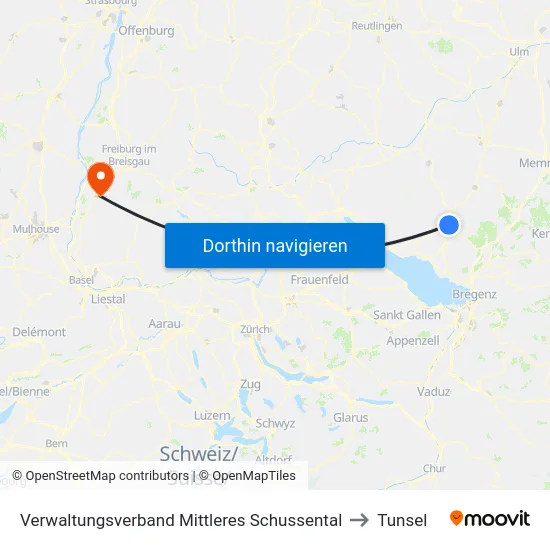 Verwaltungsverband Mittleres Schussental to Tunsel map