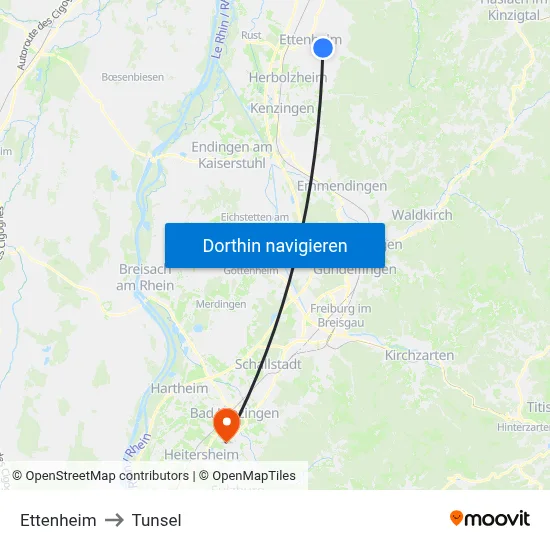 Ettenheim to Tunsel map