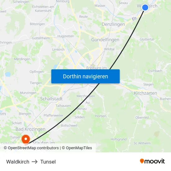 Waldkirch to Tunsel map