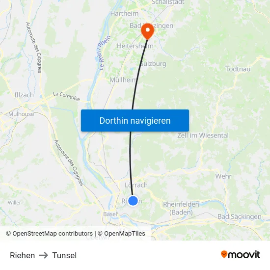 Riehen to Tunsel map