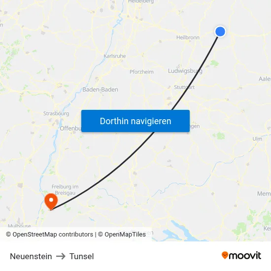 Neuenstein to Tunsel map
