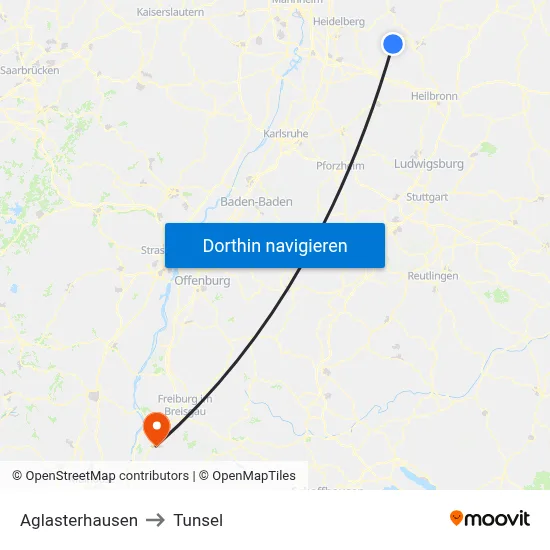 Aglasterhausen to Tunsel map