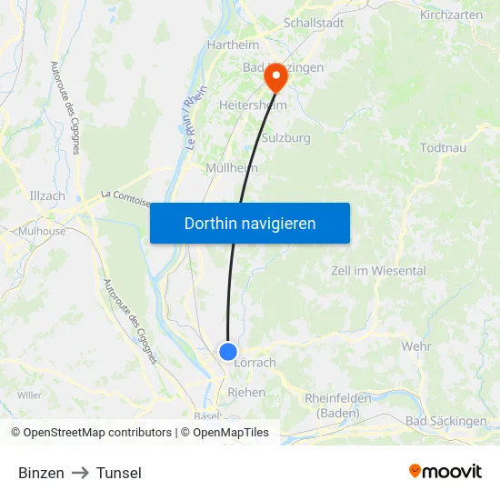 Binzen to Tunsel map