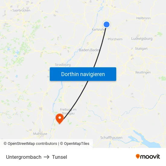 Untergrombach to Tunsel map