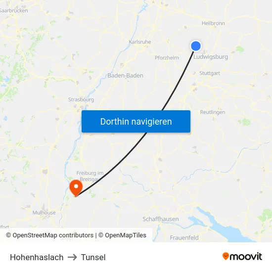 Hohenhaslach to Tunsel map