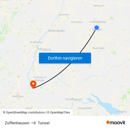 Zuffenhausen to Tunsel map