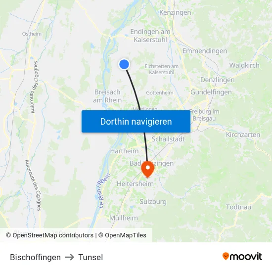 Bischoffingen to Tunsel map