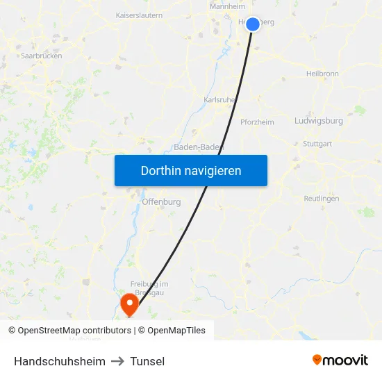 Handschuhsheim to Tunsel map