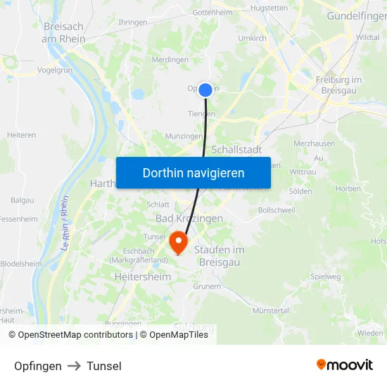 Opfingen to Tunsel map