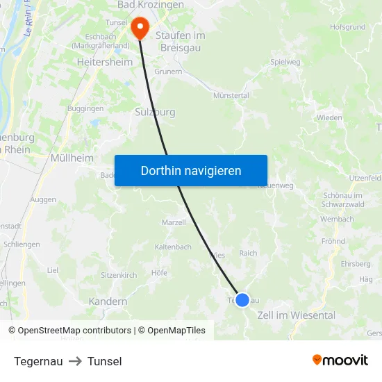 Tegernau to Tunsel map