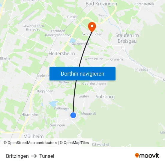 Britzingen to Tunsel map