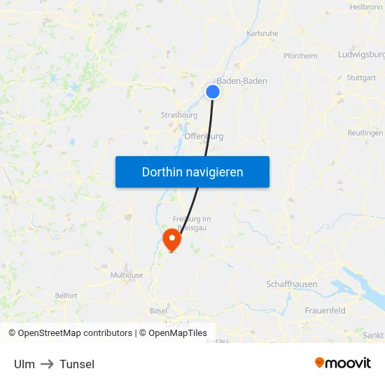 Ulm to Tunsel map