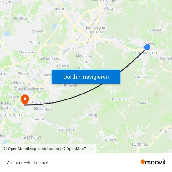 Zarten to Tunsel map