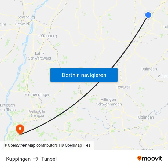 Kuppingen to Tunsel map