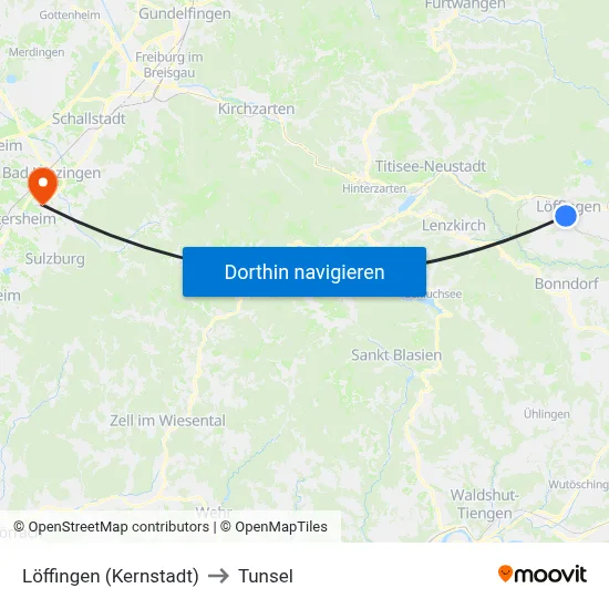 Löffingen (Kernstadt) to Tunsel map