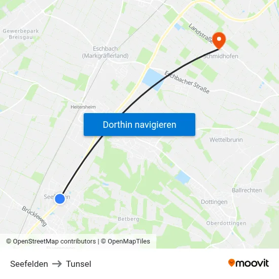 Seefelden to Tunsel map
