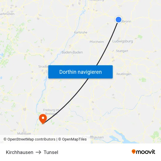 Kirchhausen to Tunsel map