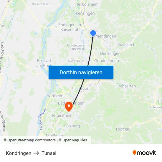Köndringen to Tunsel map