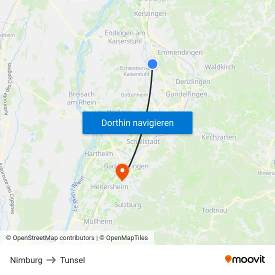 Nimburg to Tunsel map