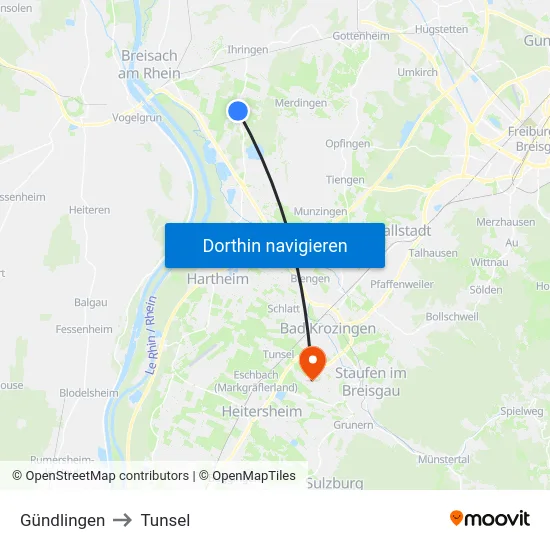Gündlingen to Tunsel map