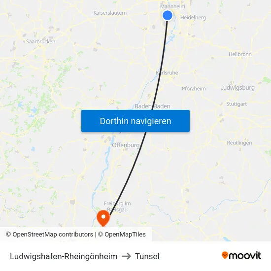 Ludwigshafen-Rheingönheim to Tunsel map