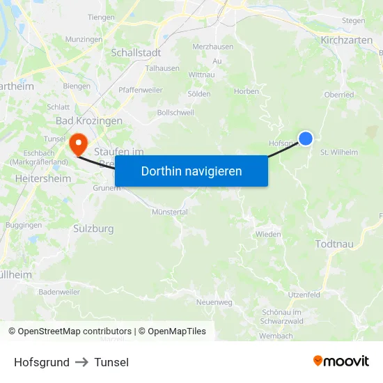 Hofsgrund to Tunsel map