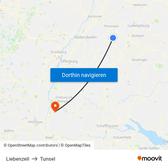 Liebenzell to Tunsel map