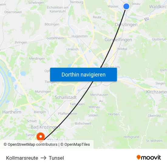 Kollmarsreute to Tunsel map