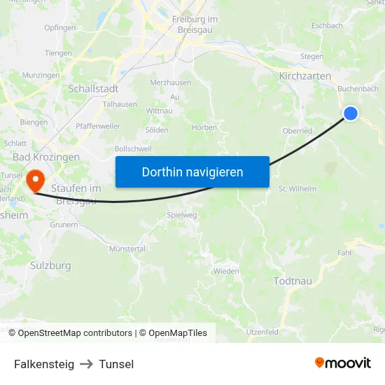Falkensteig to Tunsel map