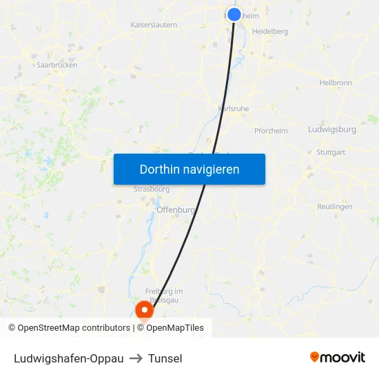 Ludwigshafen-Oppau to Tunsel map