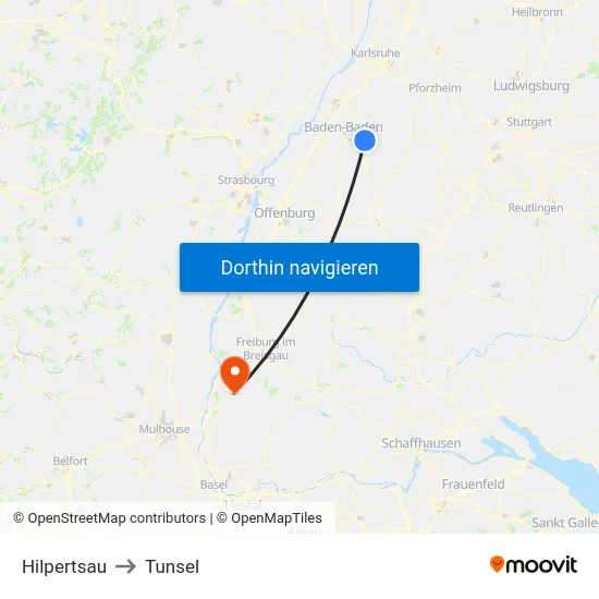 Hilpertsau to Tunsel map