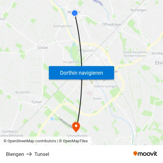 Biengen to Tunsel map