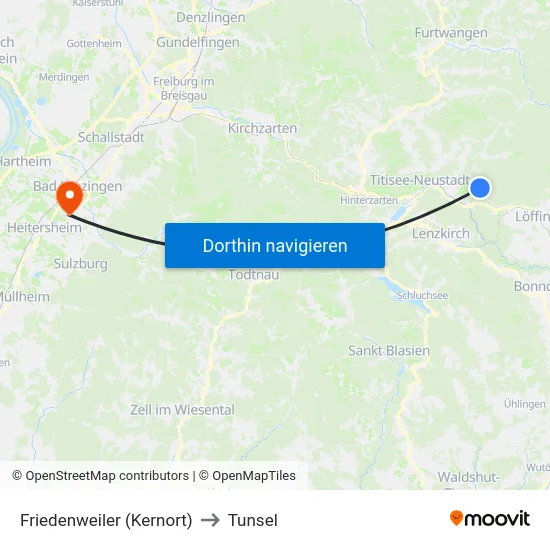 Friedenweiler (Kernort) to Tunsel map