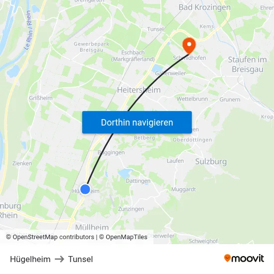 Hügelheim to Tunsel map
