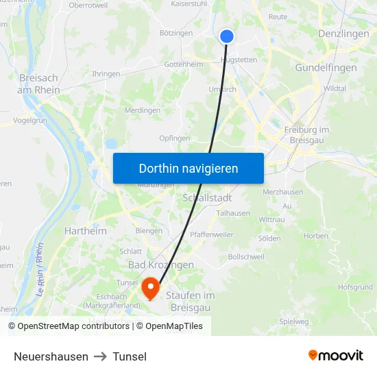 Neuershausen to Tunsel map