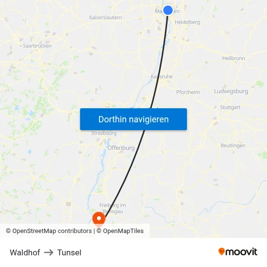 Waldhof to Tunsel map