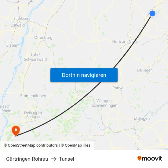 Gärtringen-Rohrau to Tunsel map