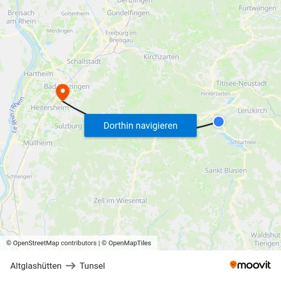 Altglashütten to Tunsel map