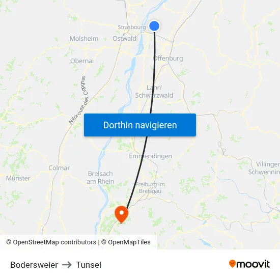 Bodersweier to Tunsel map