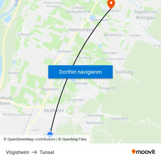 Vögisheim to Tunsel map