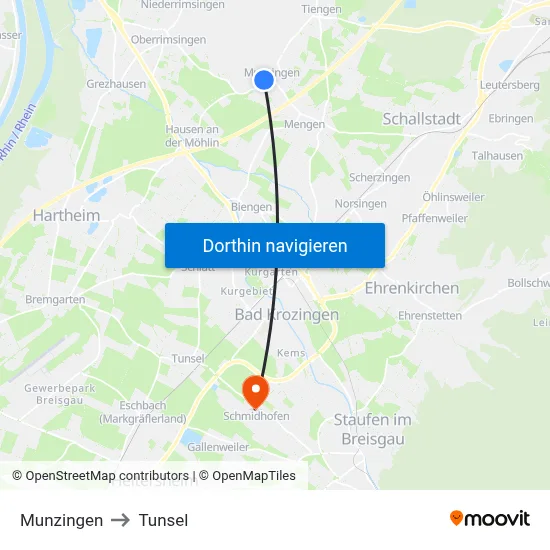 Munzingen to Tunsel map