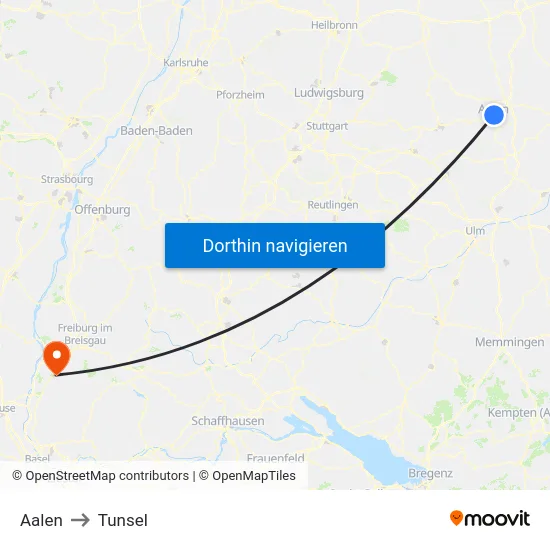 Aalen to Tunsel map