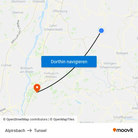 Alpirsbach to Tunsel map