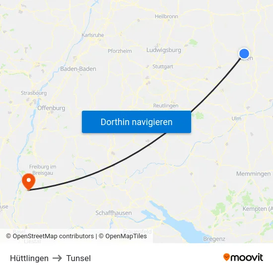 Hüttlingen to Tunsel map
