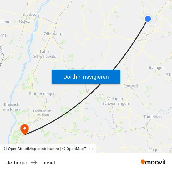 Jettingen to Tunsel map