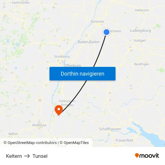 Keltern to Tunsel map