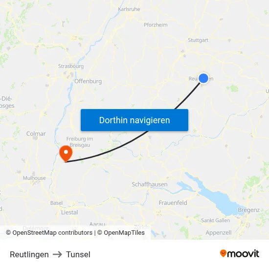 Reutlingen to Tunsel map